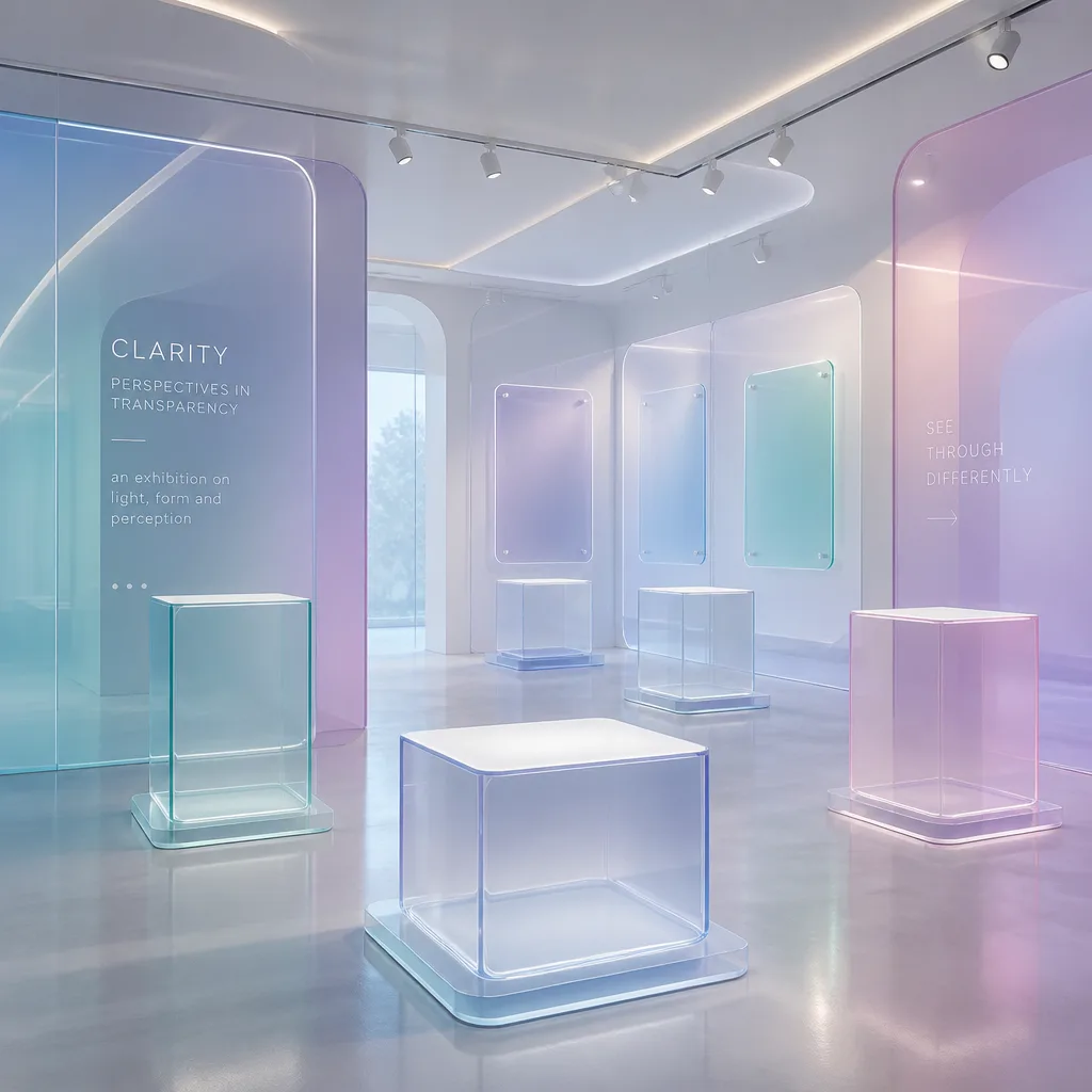 Modern gallery interior with frosted glass partitions