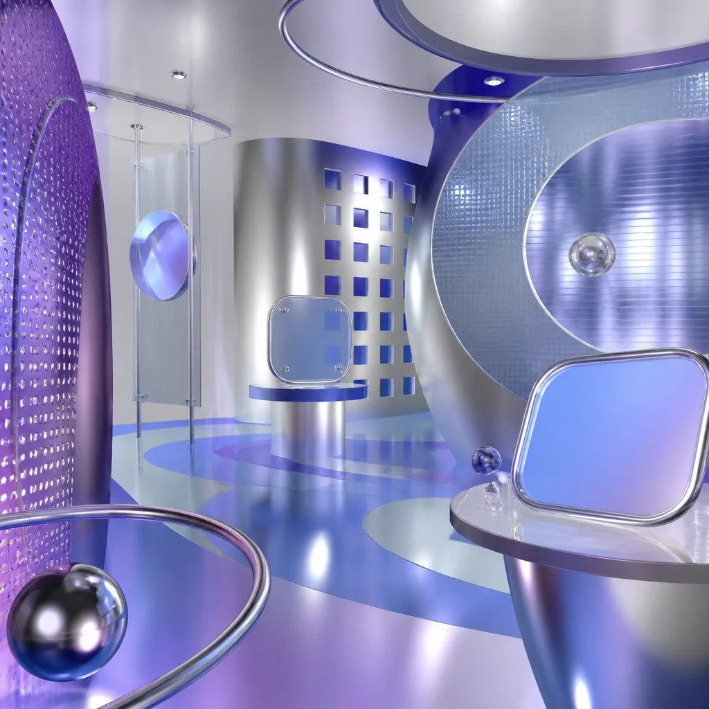 chrome geometric spheres with holographic reflections