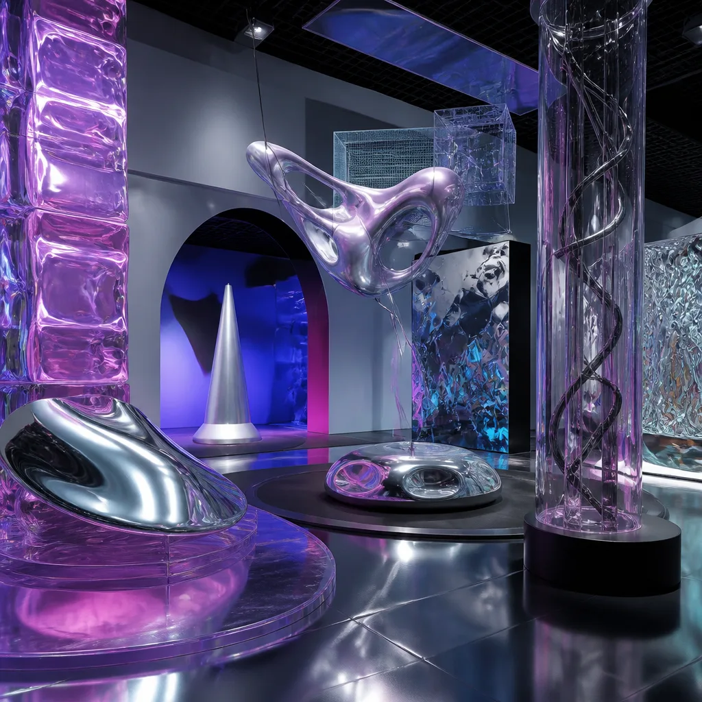 chrome lab beakers with liquid holographic shimmer