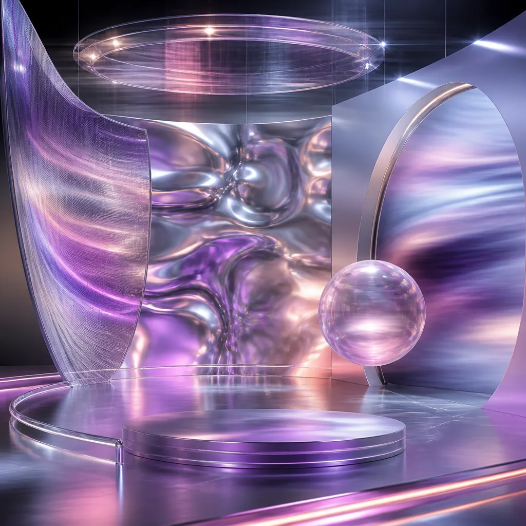 chrome ribbons spiraling with motion blur and lens flares