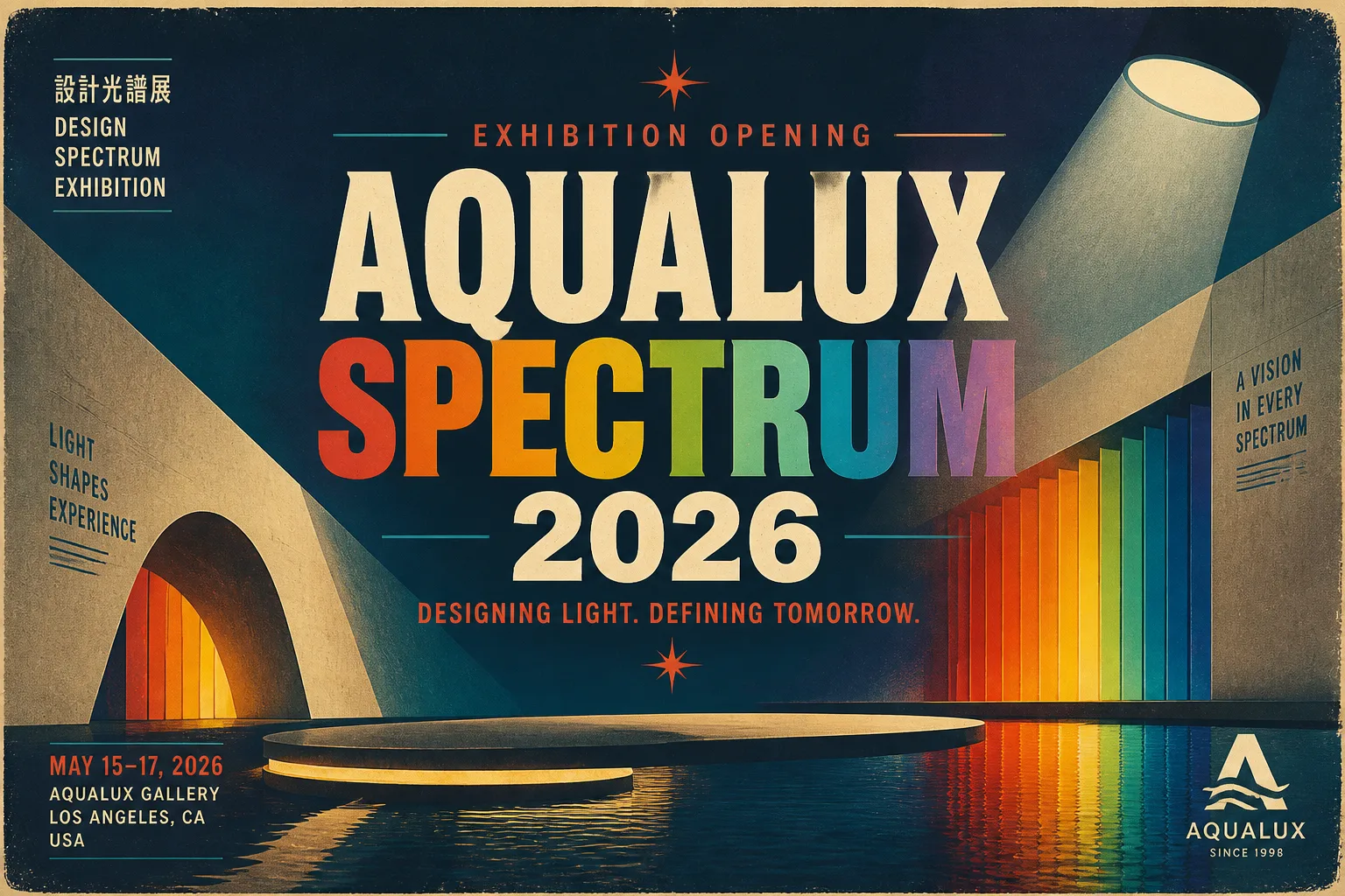 AQUALUX 2026 Design Spectrum Exhibition - American Retro Print style illustration