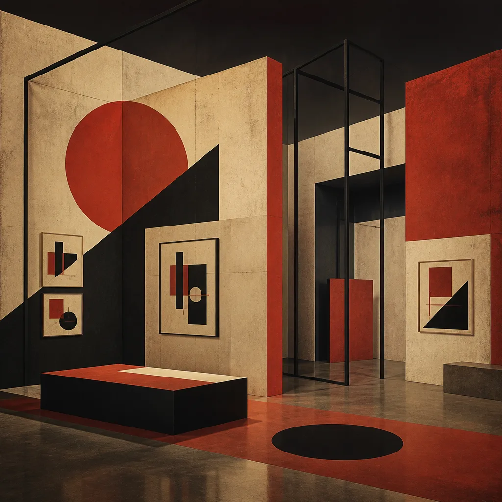 Constructivist abstract art for Retro Echo: layered, fragmented geometric shapes suggesting time and echo with distressed texture.
