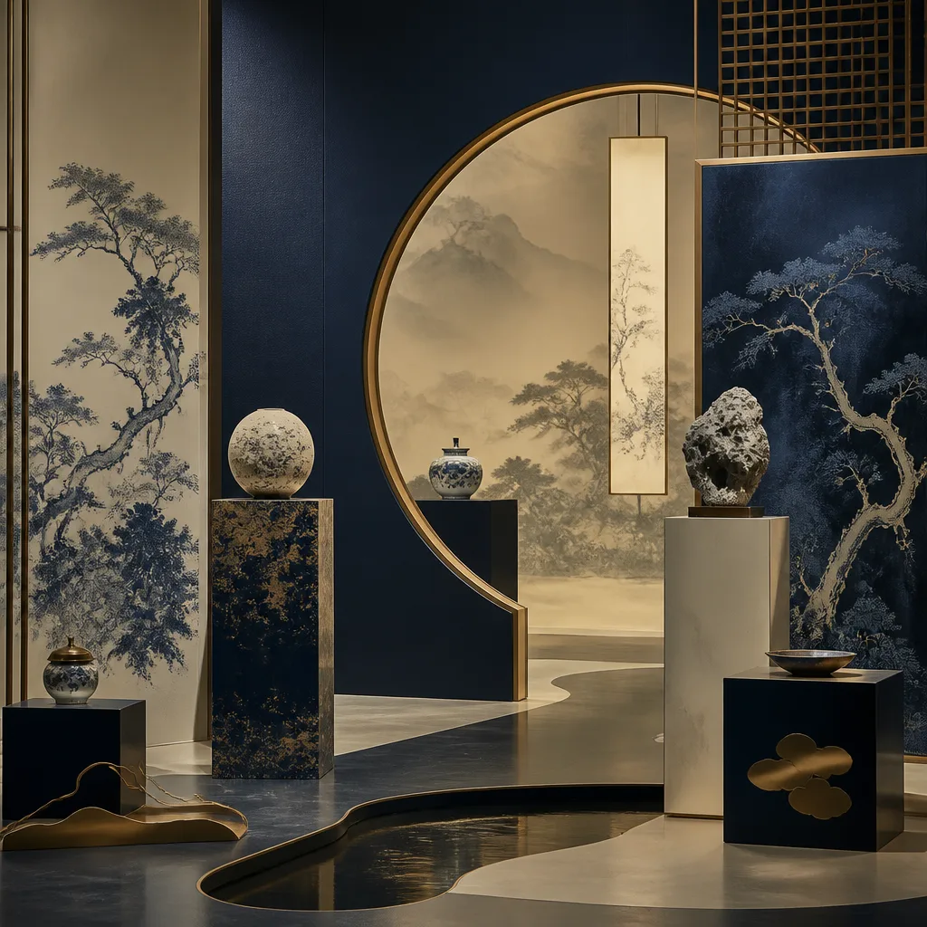 Fusion of diverse Chinese regional aesthetics (e.g., Sichuan opera mask + Suzhou embroidery + Hakka architecture elements), vibrant colors, representing Cultural Spectrum.