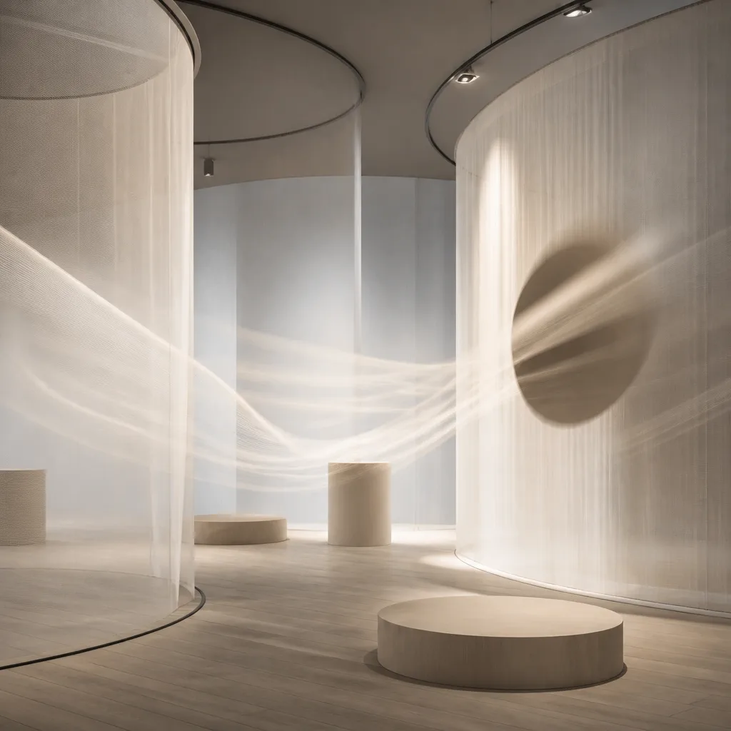 Spacious hall with projected abstract patterns for Motion Hall zone.