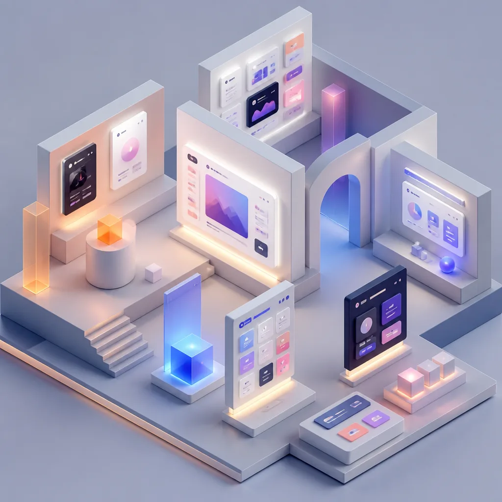 Isometric 3D clean white gallery for Mainstream Frequency