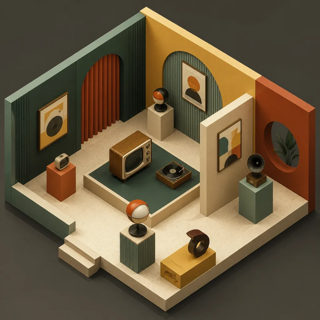 Isometric 3D retro-futuristic room for Retro Echo