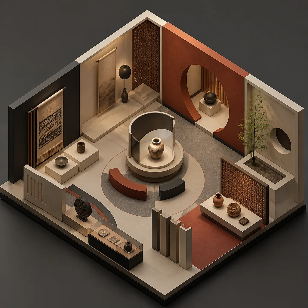 Isometric 3D fusion of traditional Asian architecture for Cultural Spectrum