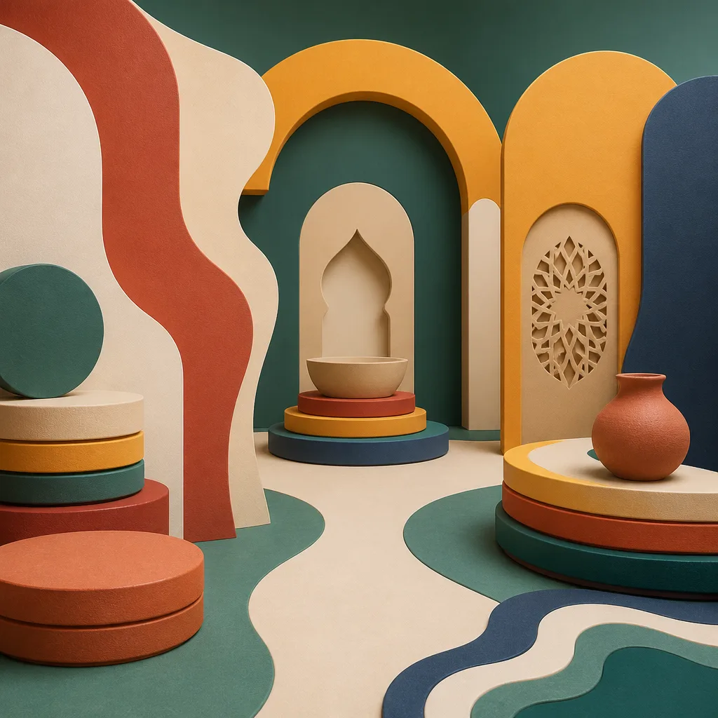 Abstract representation of cultural elements in a modern context