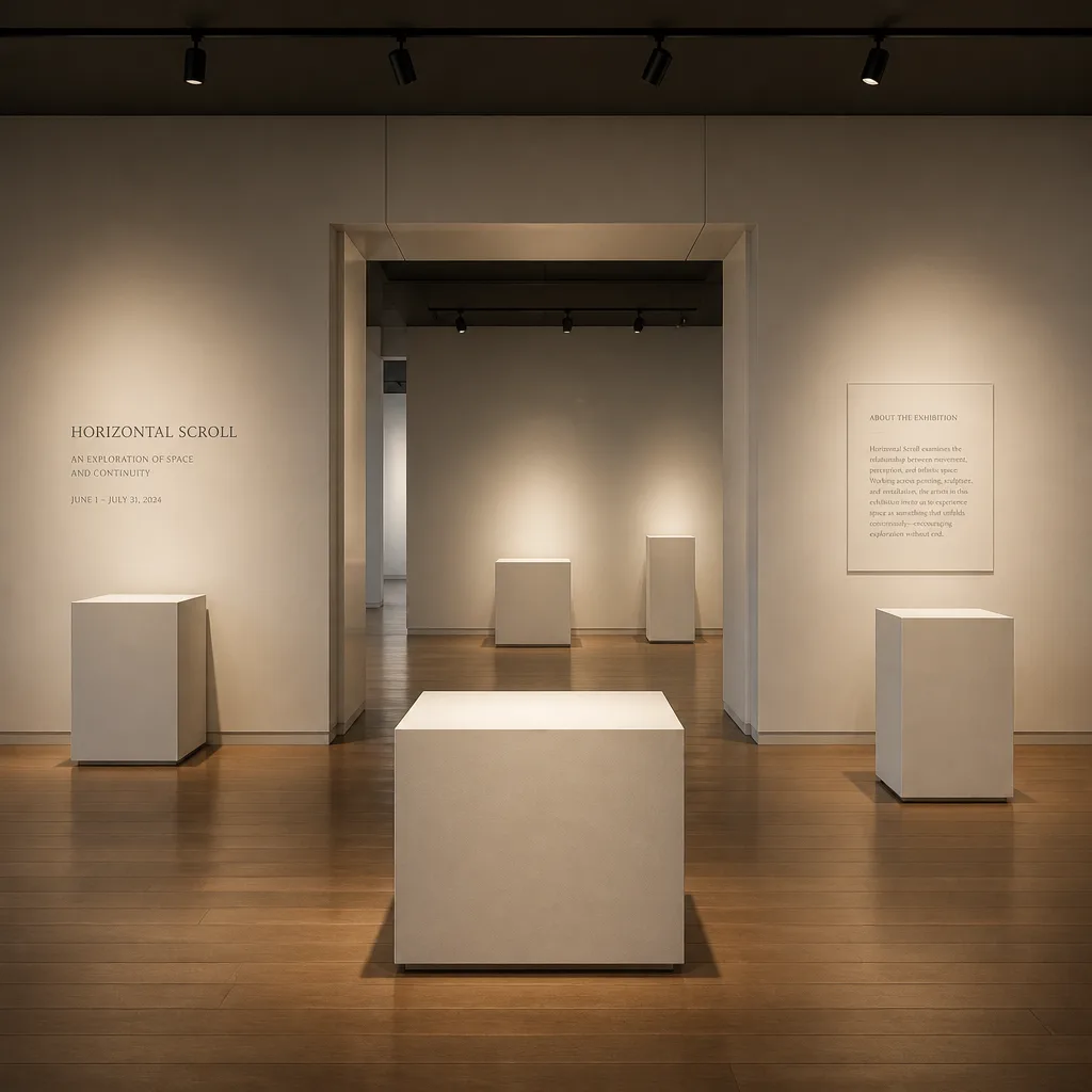 Vast, modern exhibition hall interior with high ceilings and white walls
