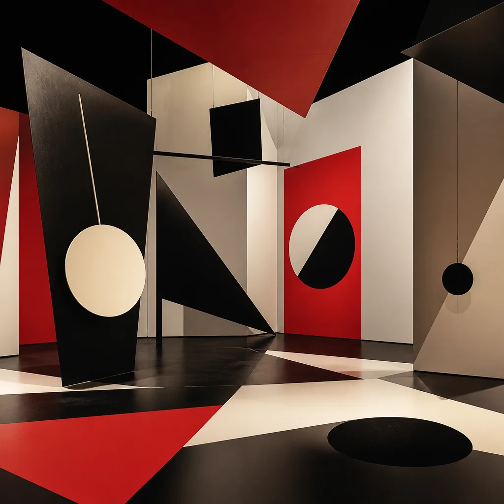 Sharp, angular light patterns with high contrast and experimental motion blur.