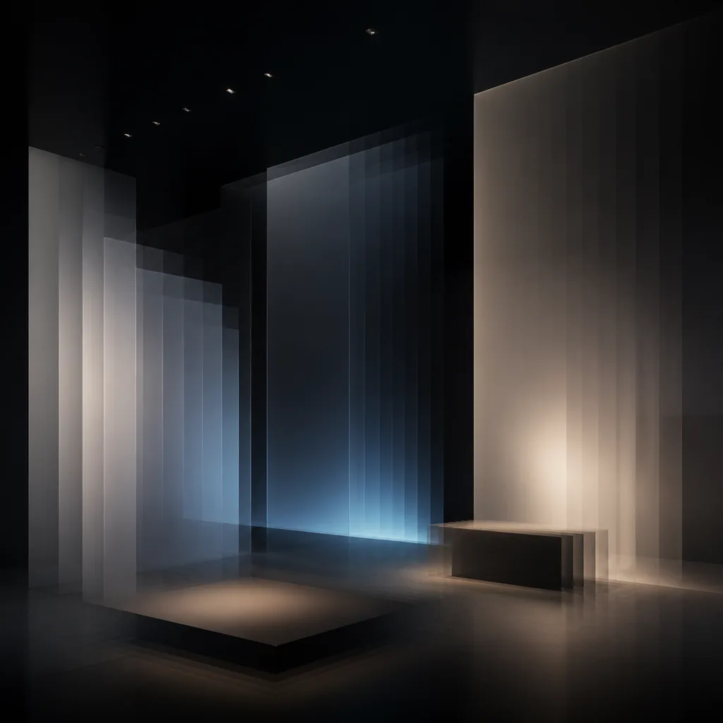 Abstract image of blurred motion streaks and light trails in cool tones, representing Motion Hall.