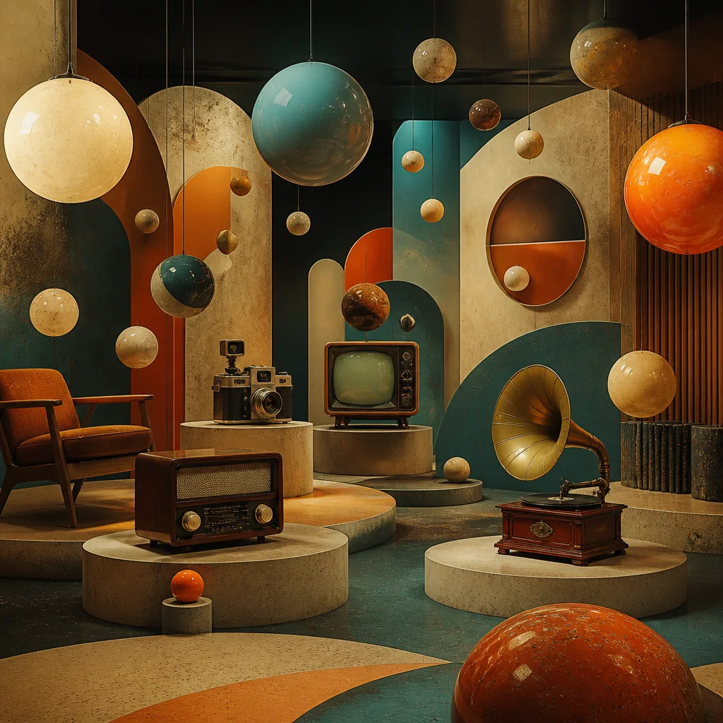Z02 Retro Echo: layered, slightly faded orbs in sepia and muted teal