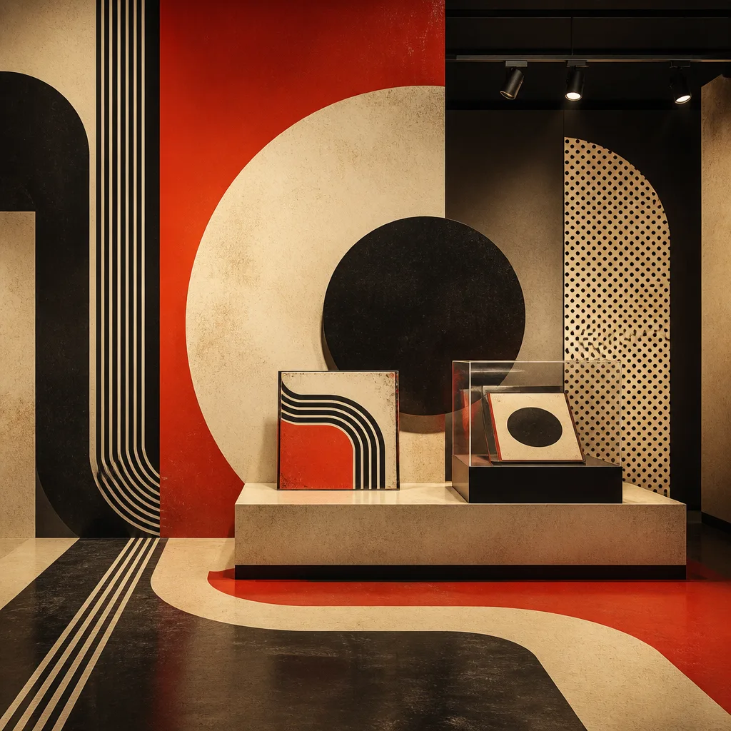 Abstract representation of retro design, vintage color palette, subtle grain texture.